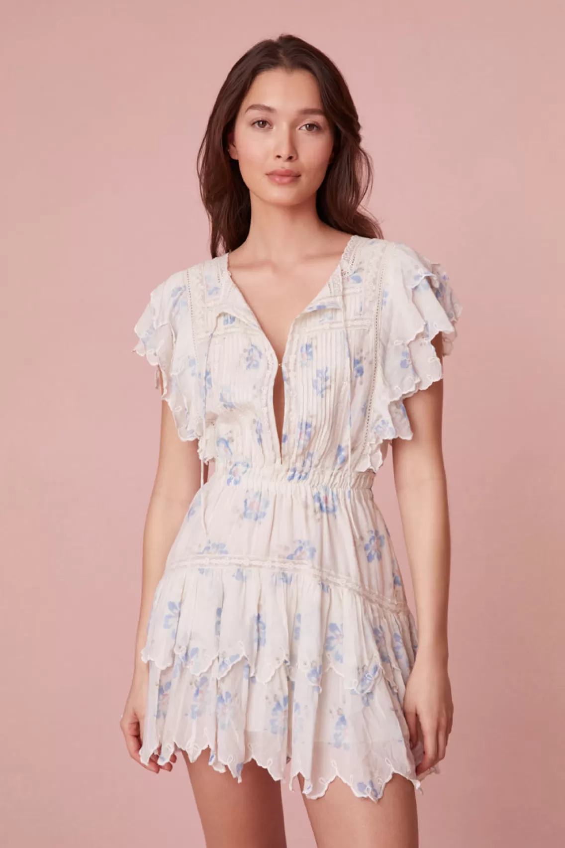 Mommy & Me | Dresses-LoveShackFancy Darryl Flutter Sleeve Floral Mini Dress ALPINE FROST