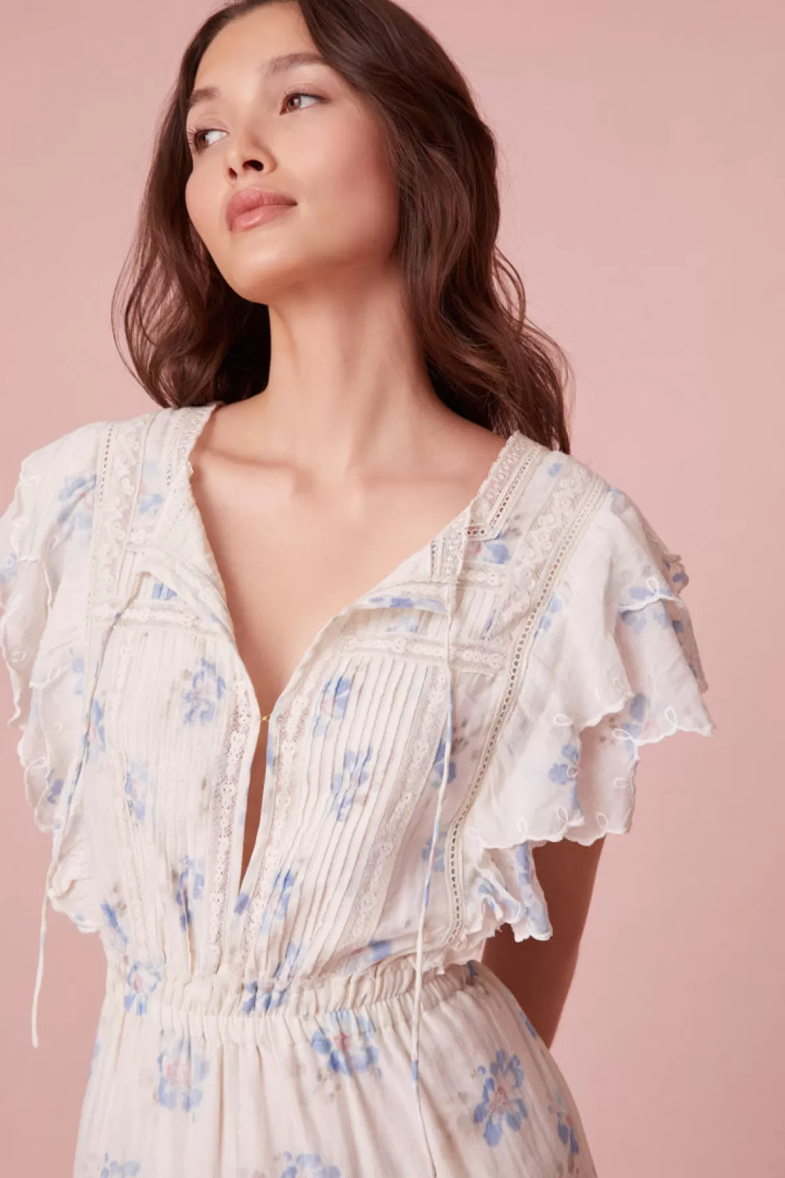 Mommy & Me | Dresses-LoveShackFancy Darryl Flutter Sleeve Floral Mini Dress ALPINE FROST